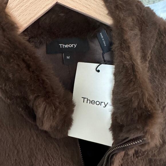 Theory Rabbit Fur Brown Reversible Satin Jacket M NEW Slim Sample Full Zip - Picture 5 of 6